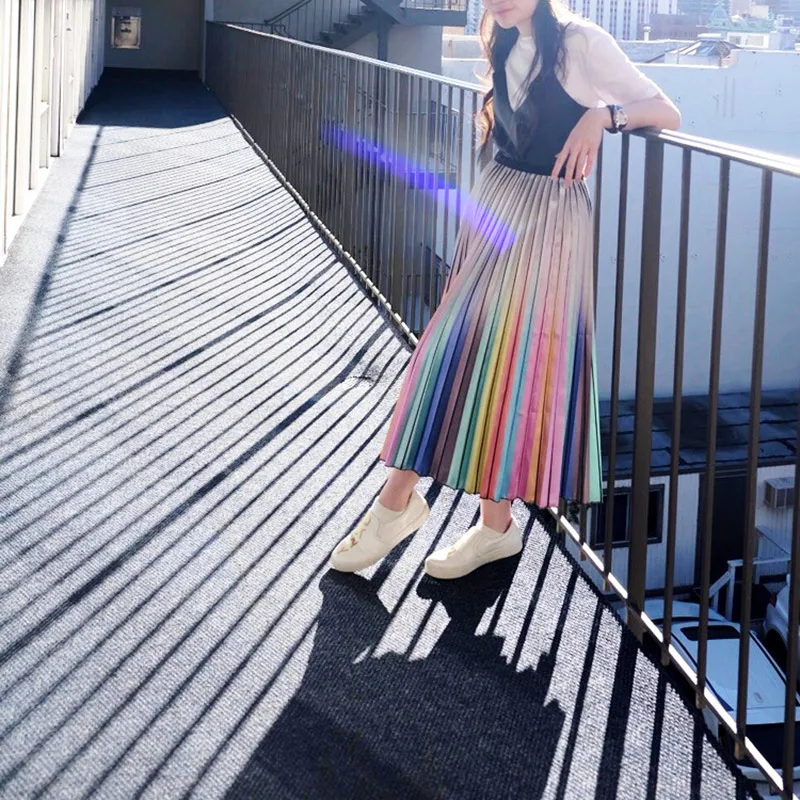 Летние повседневные радужные юбки Женская плиссированная юбка градиентных