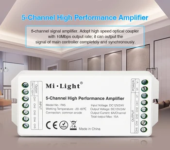 

Mi.Light PA5 LED Amplifier DC12V 24V 15A 5-Channle High Performace Controller for RGB RGBW RGBWW RGB+CCT Led Strip Light