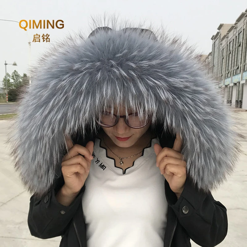 100% Real Fur Collar Neck Warmer Women Natural Fur Shawl Raccoon Winter Fur Scarf Ring Woman Scarves Luxury Fur Trim For Hood 