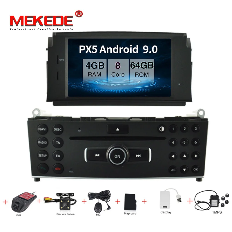PX5 android 9,0 4 Гб+ 64 Гб автомобильное радио gps навигация для Mercedes Benz C200 C180 W204 2007-2010 с wifi BT carplay USB navi - Цвет: ca dvr carplay TMPS