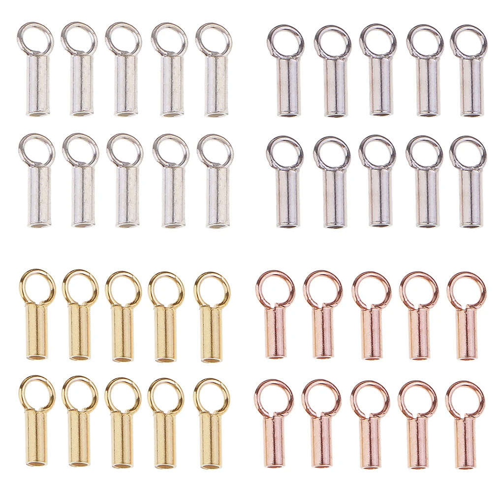 10 Pieces/set 925 Sterling silver color Tube Crimp Beads Stopper Cord End Bead DIY necklace bracelet Jewelry Making Findings