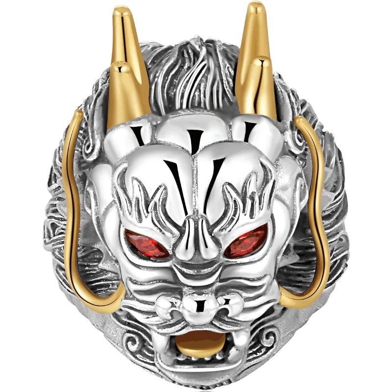 

Cigovo Vintage 925 Silver Dragon Ring men's opening large index finger ring domineering fashion trendsetter lettering