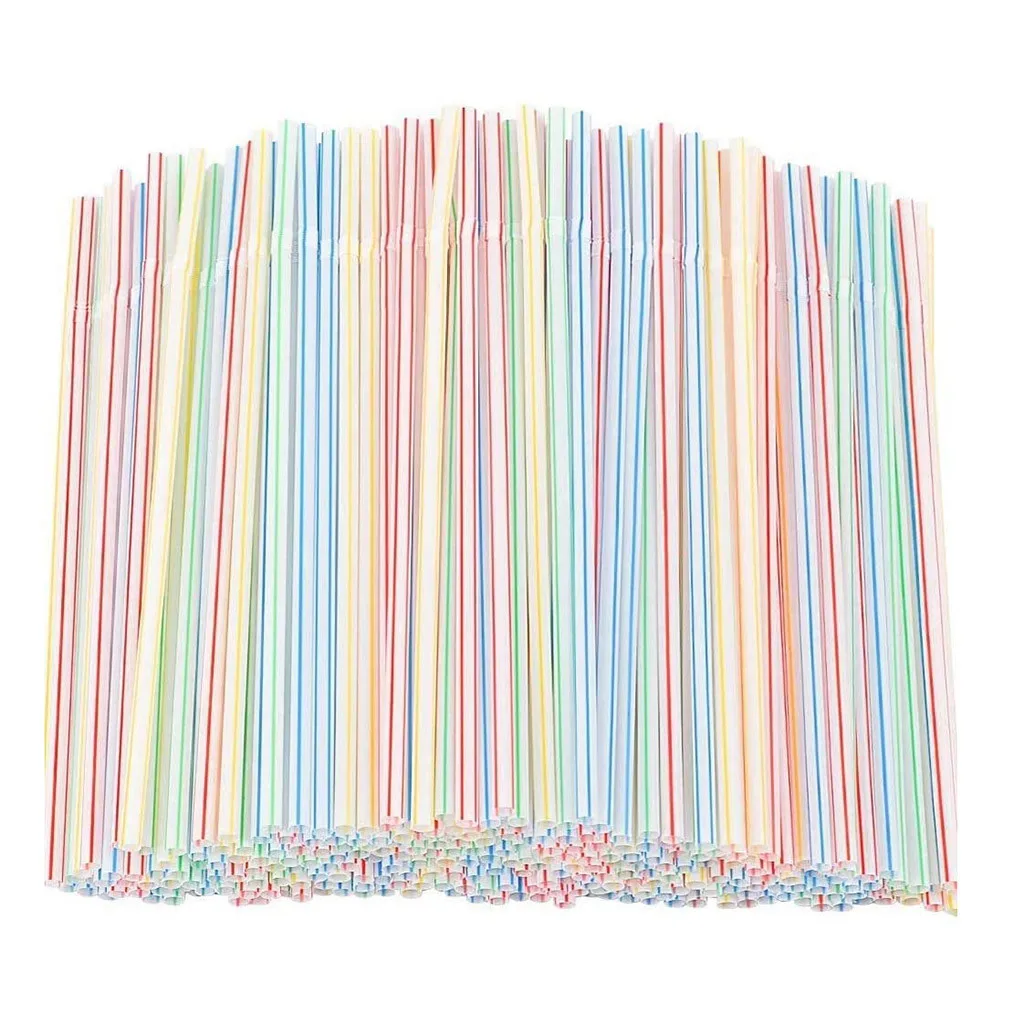 Disposable Drinking Straws Straw Bar Accessories Bendy Striped Rainbow Elbow Straws Juice Drink