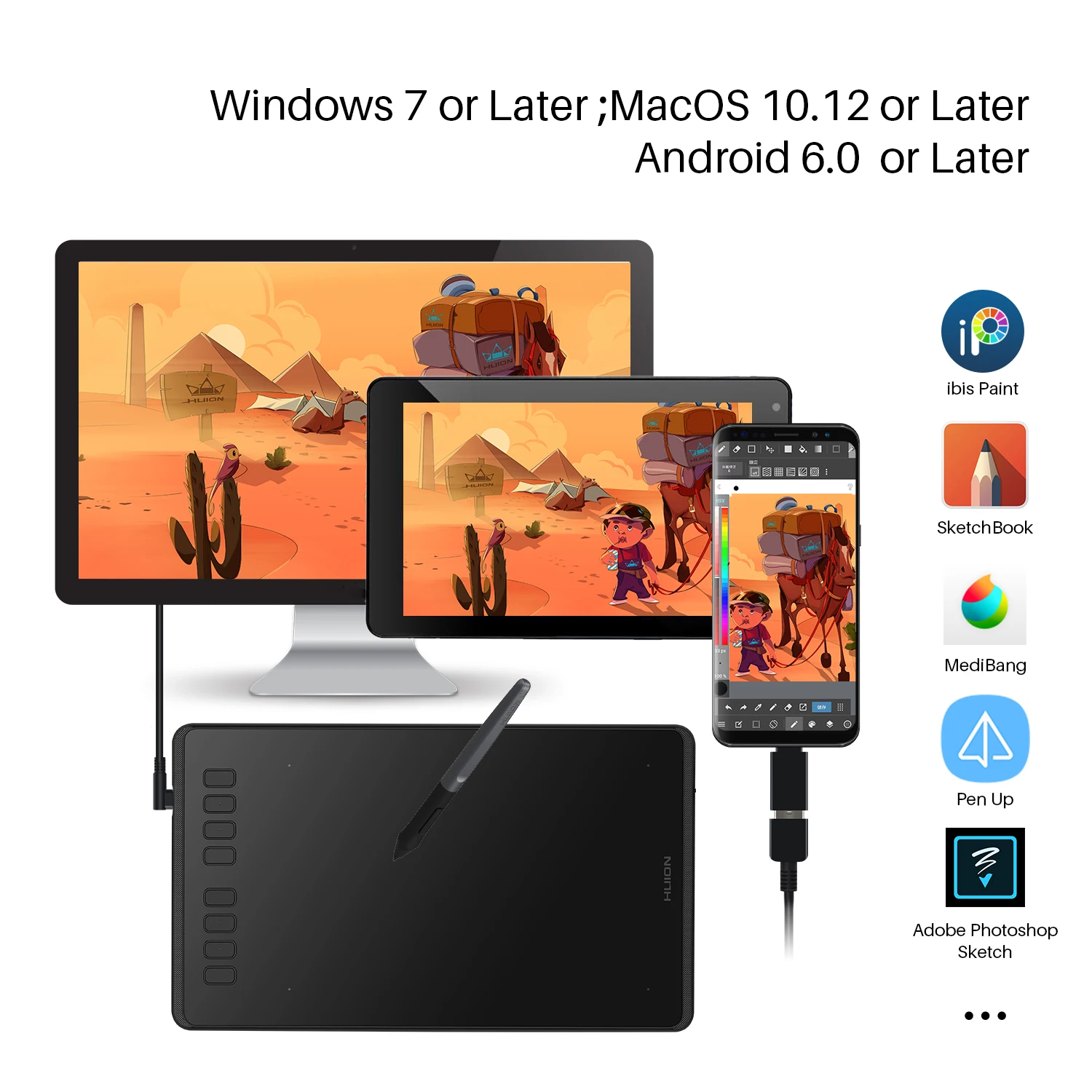 Huion H950p Polegada Gráficos Tablets Digital Drawing Pen Tablet com 8192 Níveis de Bateria sem Stylus Tilt Function Pressione Teclas - Imagem 2