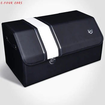 

E-FOUR Middle Size Trunk Box wood Board Fibre Faom Fill Leather Cover Car Rear Box Business Class Elegant Trunk Storage Box Cars