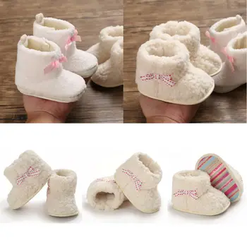 

Winter Warm Newborn Baby Kid Girl Cute Sweet Booties Soft Sole Snow Boots Butterfly Knot Fur Crib Shoes 2019