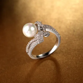 

Fashion Jewelry Simulated Pearl Zircon Knot Cuff Rings Open Design Rings Zircon Index Finger Ring For Women Drop Shipping