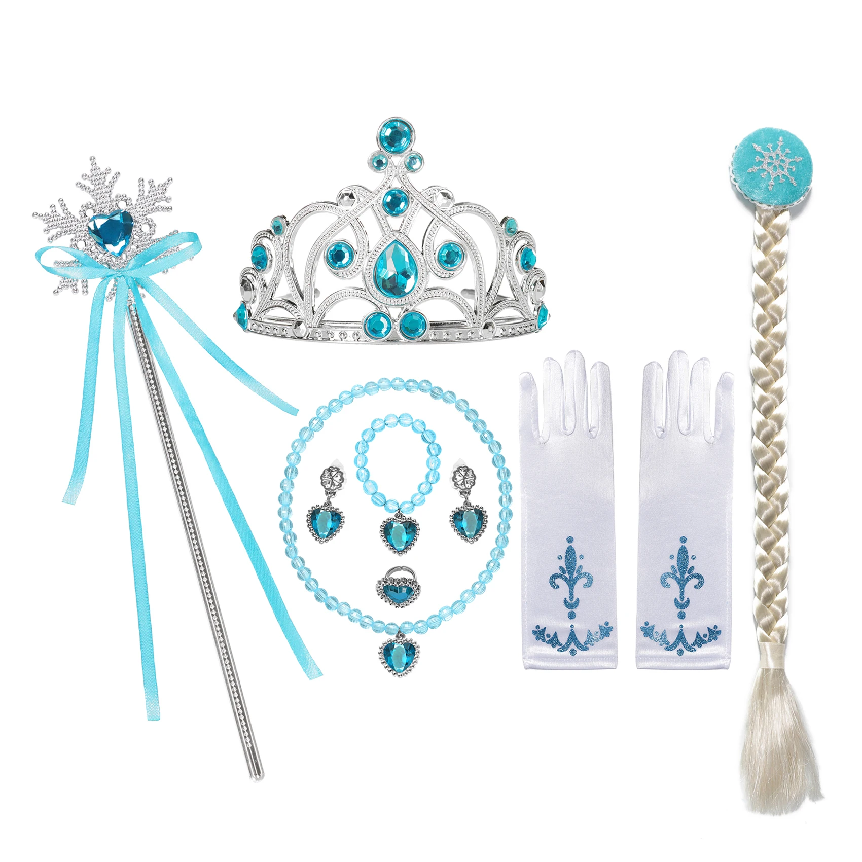 Girls Anna Elsa Cospaly Sets Crown Magic Wand Necklace Wig Gloves Accessories  Earring Bracelet Sleeping Beauty Belle Party Gift baby accessories clipart