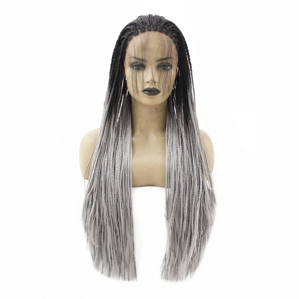 Dark Roots Ombre Blonde Box Braids with Baby Hair Long Synthetic Lace Front Wig Fashion Women's Braided Wig for Women Free Part
