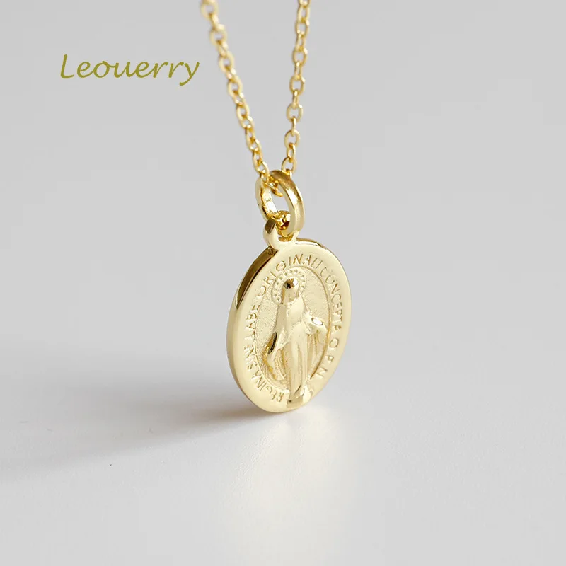 Leouerry 925 пробы Серебряное ожерелье Девы Марии монета с портретом 18K позолоченное ожерелье с подвеской на ключичную цепочку женское ювелирное изделие