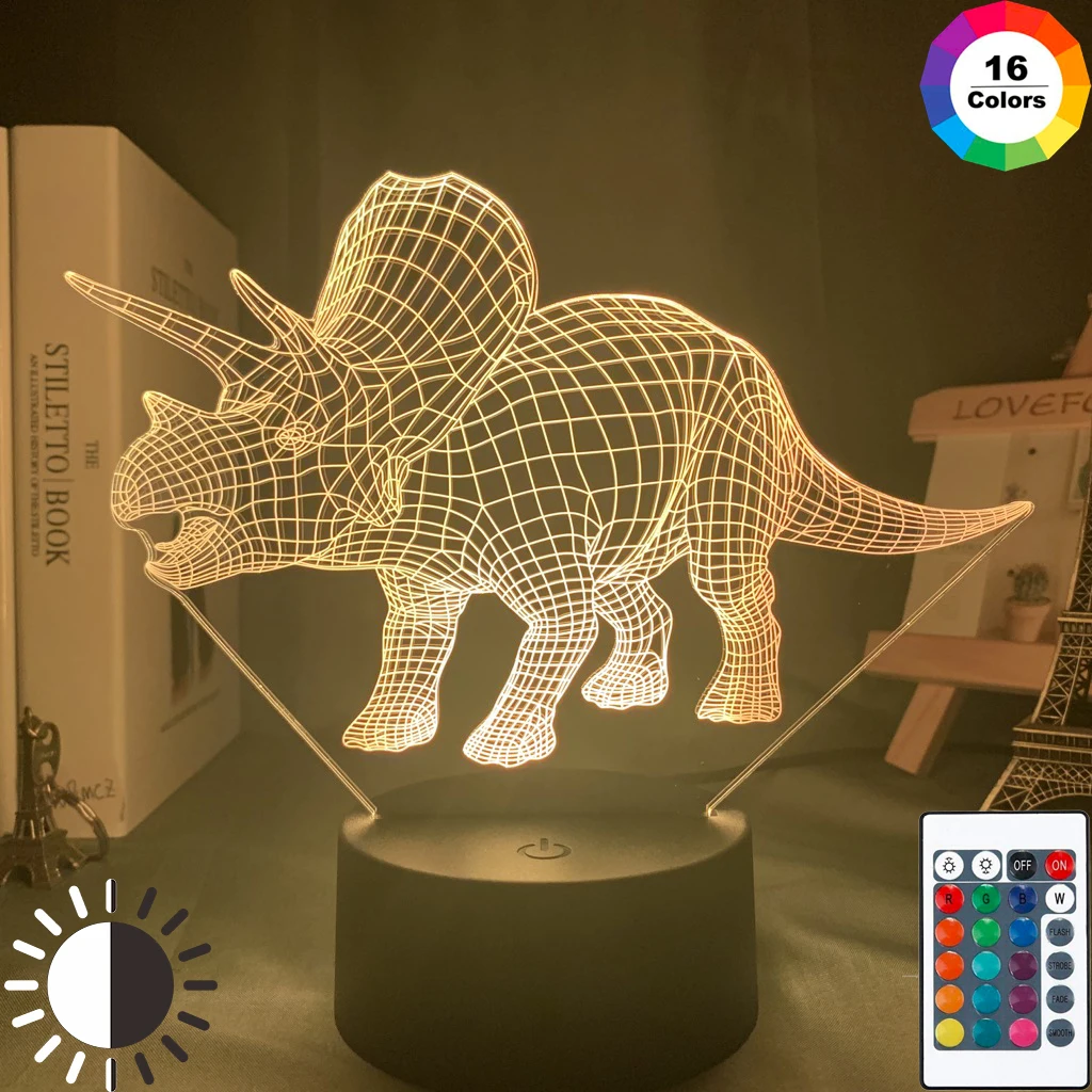 

Baby Night Light Dinosaur Triceratops for Kids Bedroom Decor Nightlight Cool Birthday Gift 3d Illusion Acrylic Battery Desk Lamp