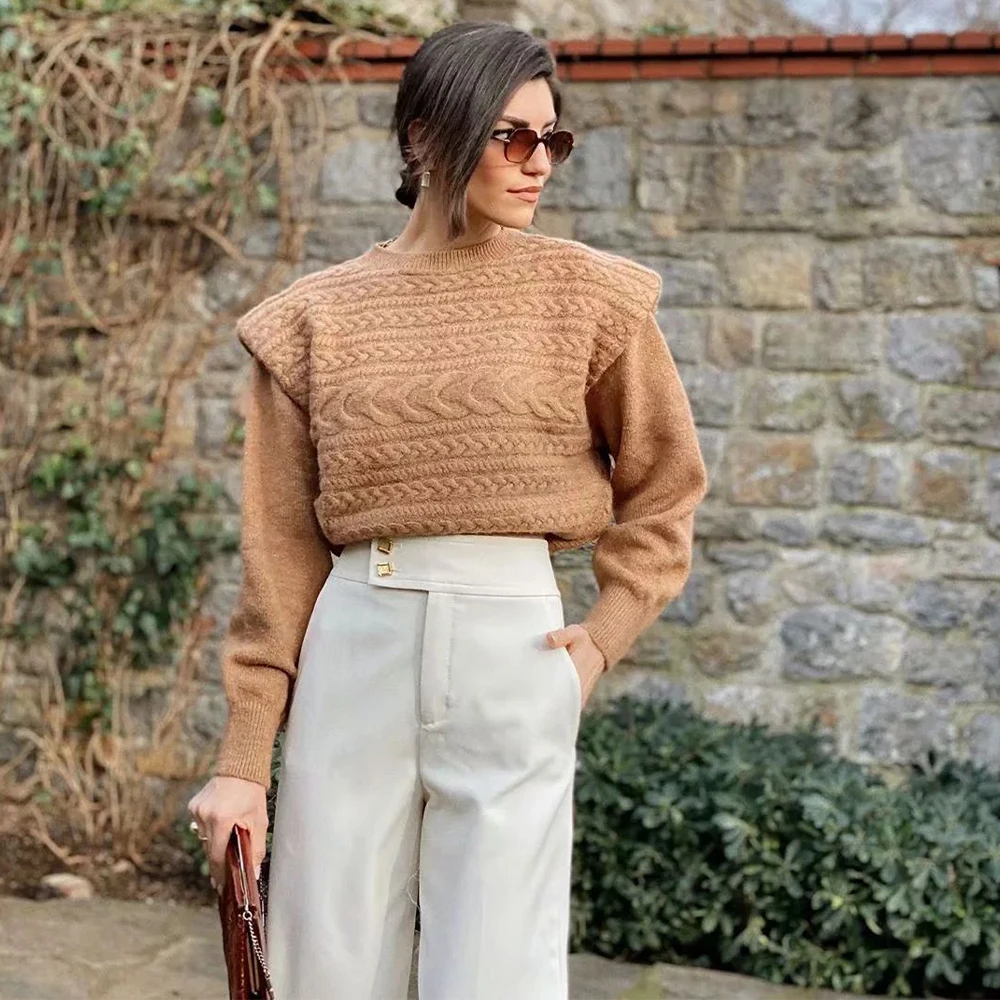 ZA style autumn winter women's Warm Oversized tops knitted wide shoulder sweater women pullover casual lady pull woman jumper | Женская