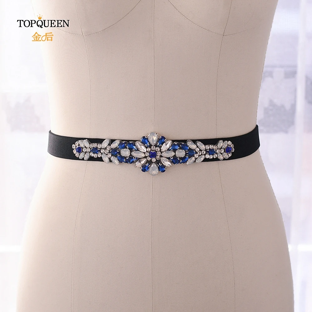 TOPQUEEN S424 прозрачные Кристальные пояса, тонкие блестящие пояса, синие Алмазные Пояса для платьев, молочные стразы, ремни для женщин