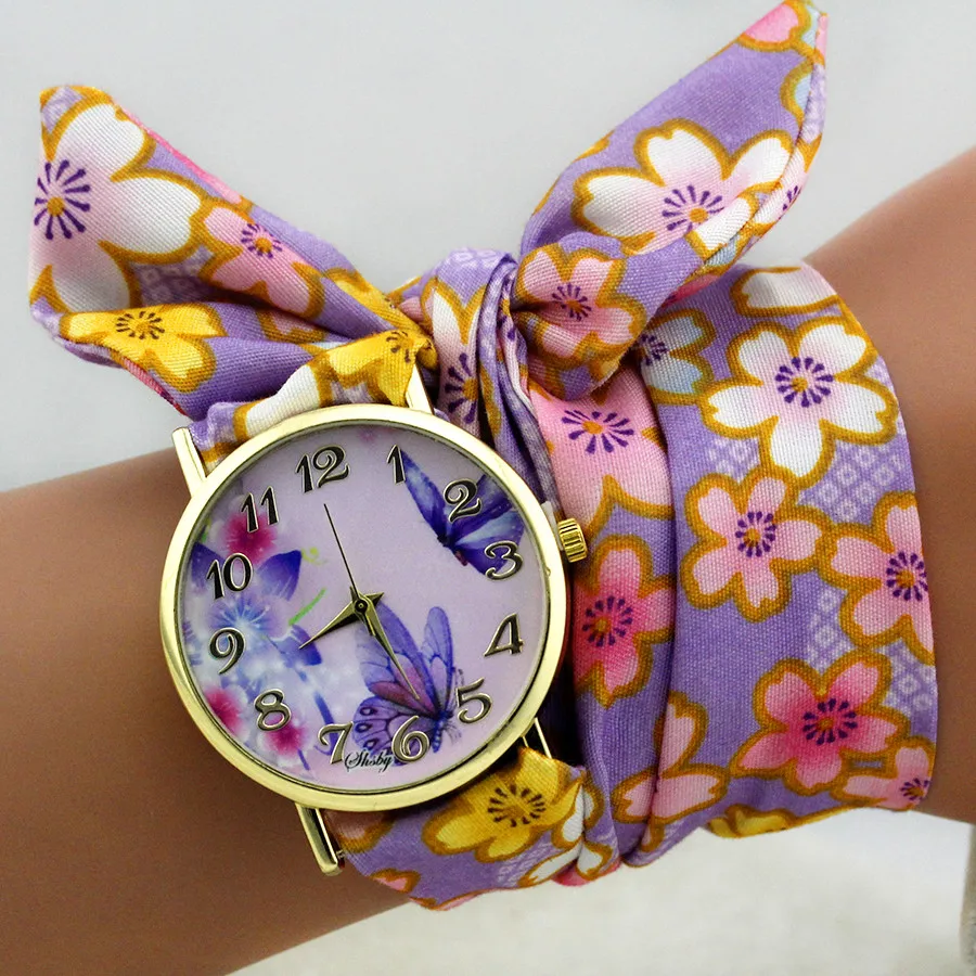 Shsby Design Ladies Flower Cloth Wrist Watch Gold Fashion Women Dress Watches High Quality Fabric Clock Sweet Girls Watch 2