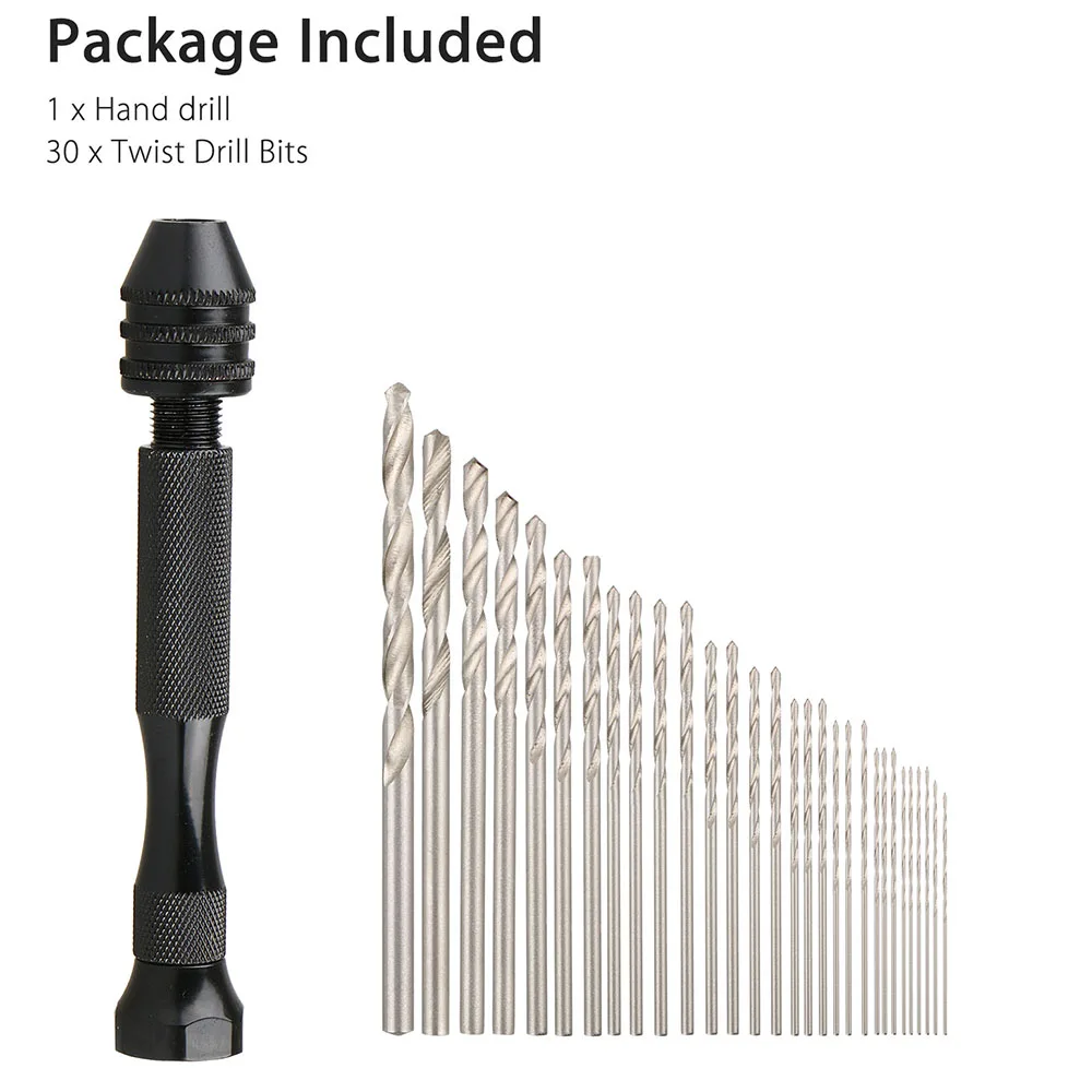 31pcs Precision Pin Vise Hobby Drill Bits Mini Micro Hand Rotary Tools