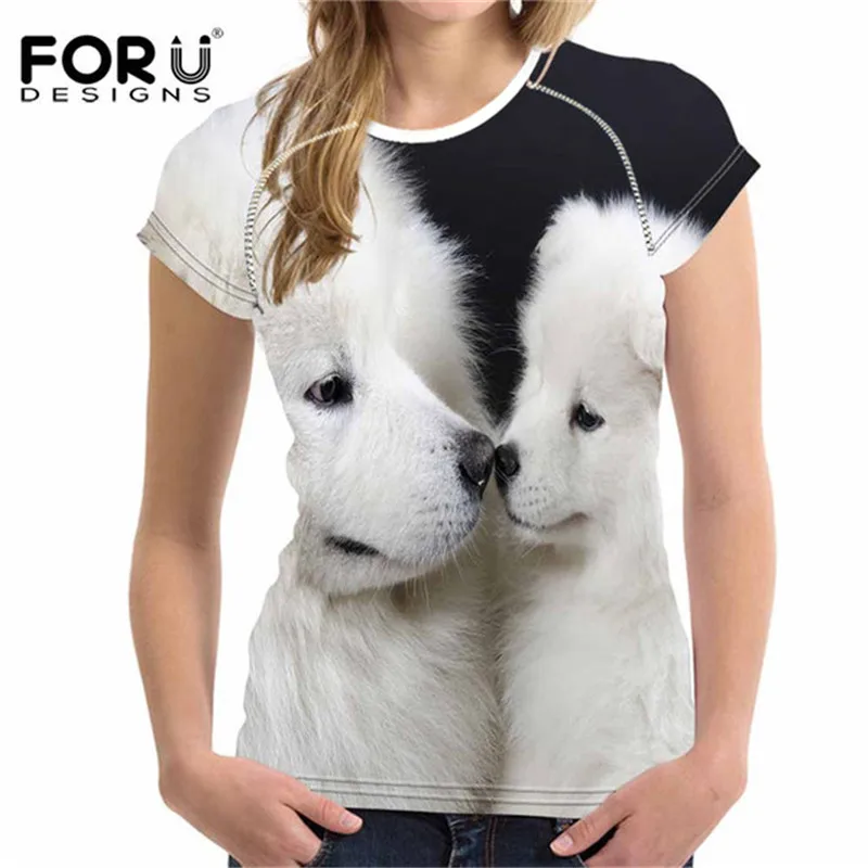 FORUDESIGNS Kawaii Samoyed щенок печатная Футболка для женщин Летняя женская футболка с