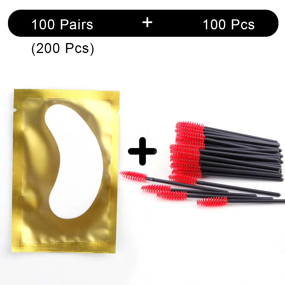 Yellow Pad Red Brus 100 накладные ресницы для наращивания патчи и 100 шт ресницы щеточки Одноразовые индивидуальные под накладки для ресниц Красота Макияж - Цвет: Yellow Pad Red Brus