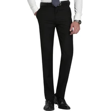 Men's Slim Fit Flat-Front Suit Separate Pant Formal Wedding Business Straight Male Trousers Light Grey Thin Office Dress Pants
