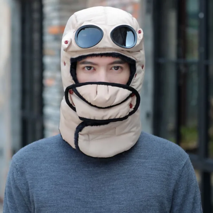 Thermal Winter Trapper Hat with Glasses Autumn Winter Cycling Windproof Outdoor Cap NIN668