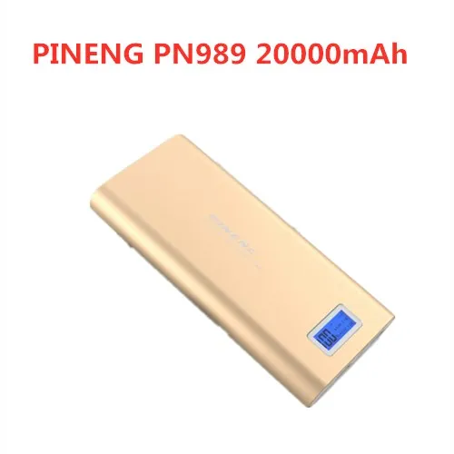 Телефон Батарея Мощность Bank PINENG PN-989 20000 мА/ч, два USB выхода, Выход с ЖК-дисплей Дисплей светодиодный фонарик Мощность переключатель - Цвет: Glod PN989 20000mAh