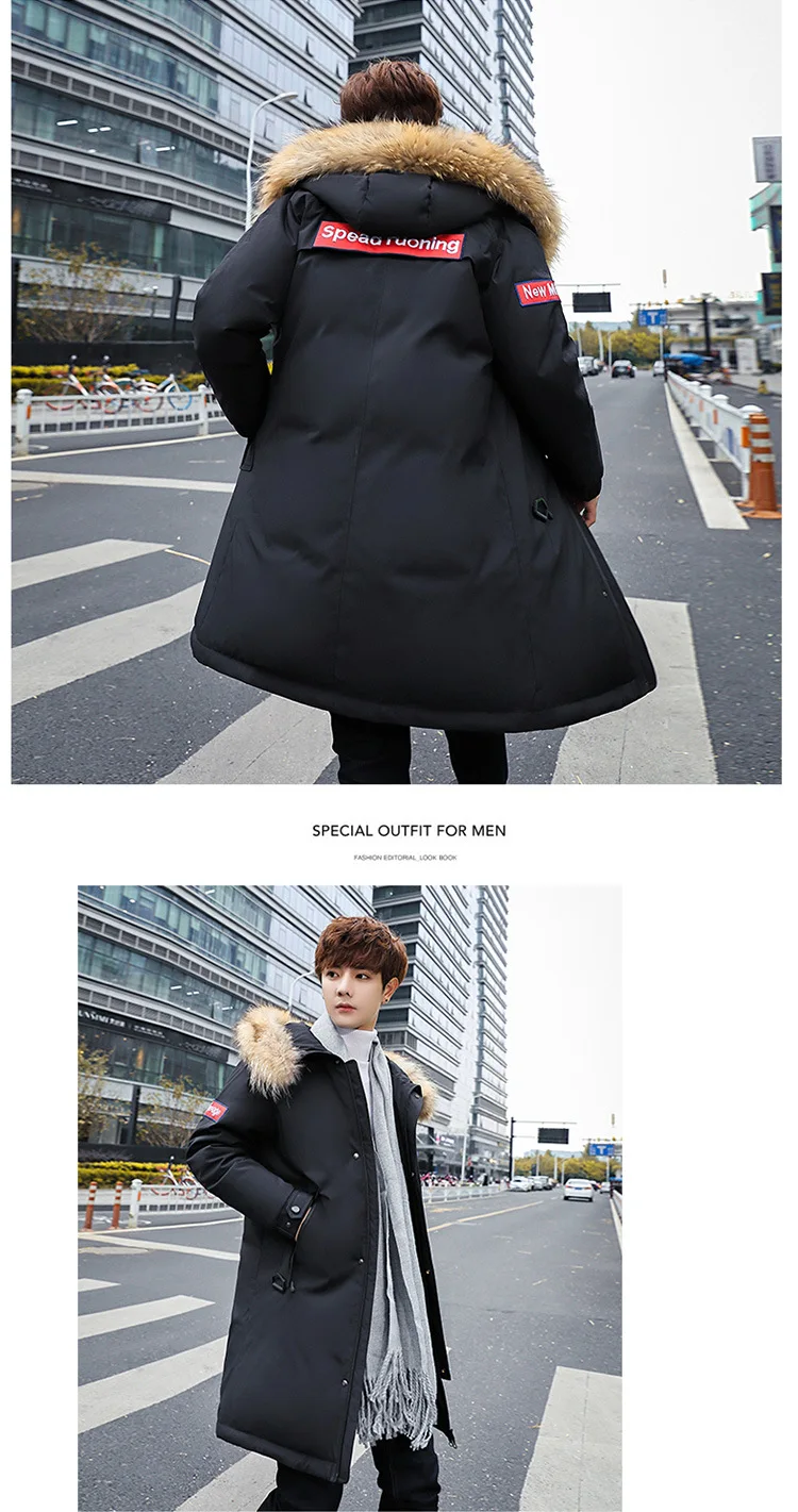 thick winter men down jacket brand-clothing hooded warm duck down coat male length black jacket Daunenmantel wandern