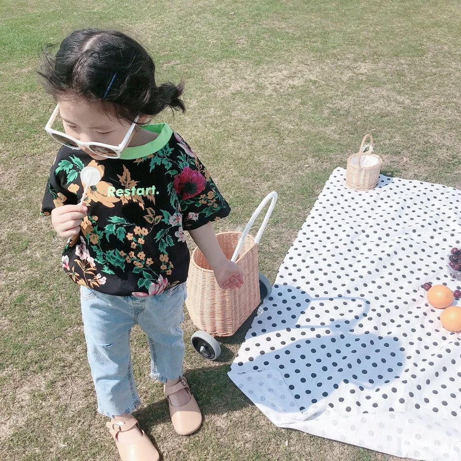 Childrenswear Girls Korean-style Summer Denim(Ankle-length Pants) Children Baby Trousers Cut Jeans