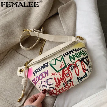 

Ins Girl Graffiti 2020 New Korean Leisure Women Shoulder Bag Chains Waist Crossbody Breast Messenger Bag Lady Purse Elegant Sac