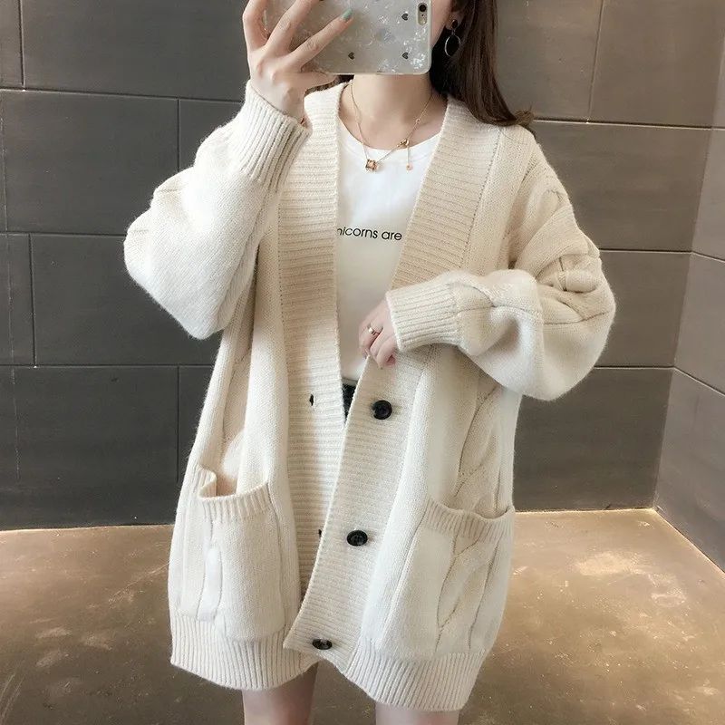 

Женский кардиган средней длины, свободный утепленный свитер с цветочным принтом, верхняя одежда для весны и осени