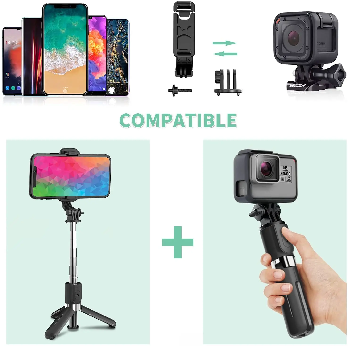 Mini Selfie Stick 4 in 1 Extendable Portable Bluetooth Selfie Stick Tripod & Phone Tripod Stand with Detachable Wireless Remote