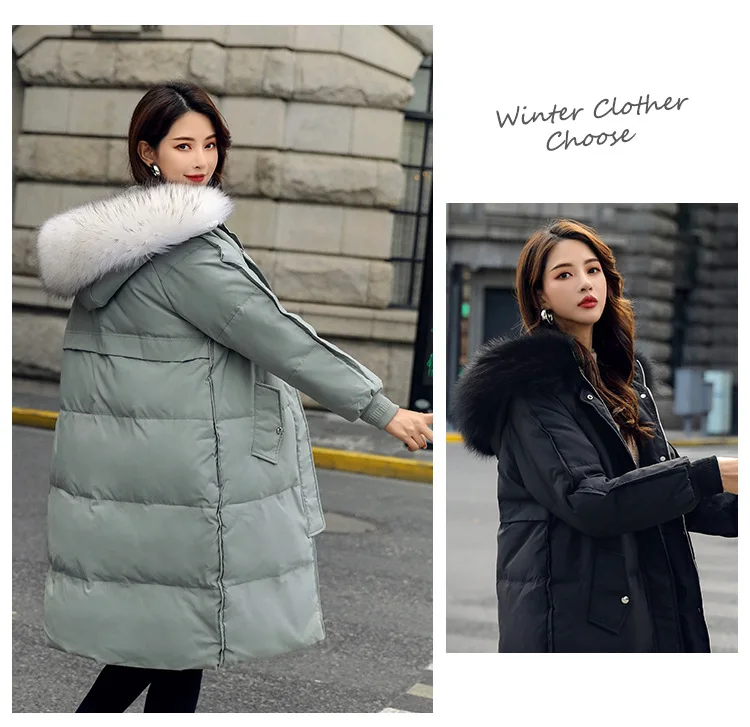 Real Natural Raccoon Fur Winter Jacket Women Long White Duck Down Jacket Outwear Hooded Loose Coat Thick Warm Down Parka