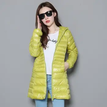

2020 New Autumn Winter Mid-long Ultralight Down Jackets Women Fashion Hooded Down Coat Large Size Solid Portable Parkas