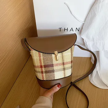 

Women Retro England Style Check Bucket Bag Ladies Fashion Casual Wild Messenger Bags Popular Plaid Versatile Crossbody Bag