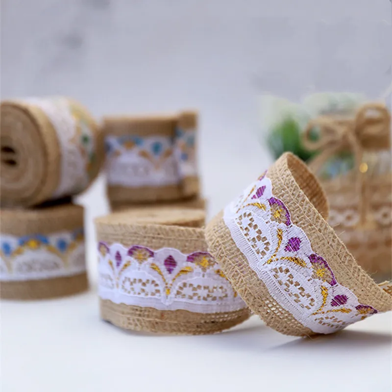 5cm x 2m 꽃 삼베 웨빙 레이스 수제 공예 DIY 크리스마스 홈 인테리어 황마 헝겊 자카드 리본