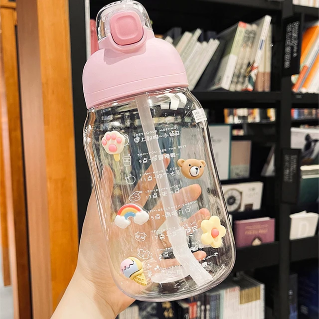 Kawaii Jumbo Plastic 2000ml Water Bottle With Time Marker & Straw – Kawaiies