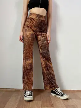 

Hirigin Fashion Women Crocodile High Waist Wide Leg Trousers Casual Loose Long Pants New