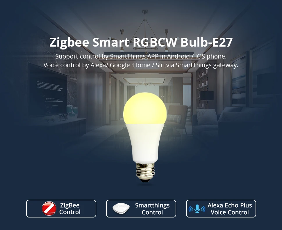 Светодиодная лампа Zigbee3.0 8 Вт с регулируемой яркостью E27 RGBW, светильник с регулировкой по цвету Smartthings