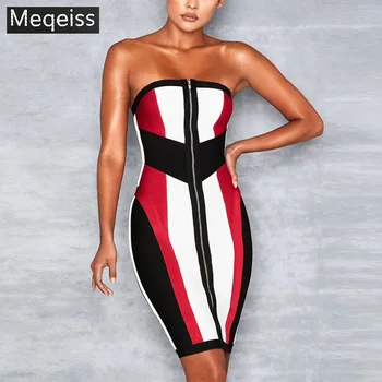 

2019 New Summer Bodycon Bandage Dress Women Vestidos Verano Strapless Midi Club Dress Runway Celebrity Evening Party Dress