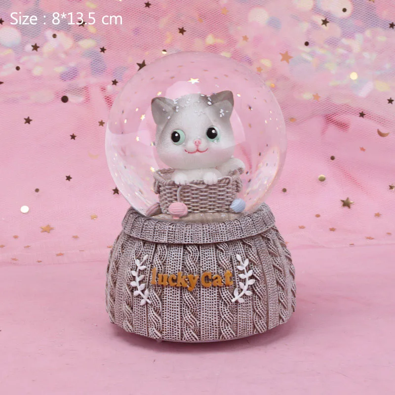 with light Lucky Cat вязаный хрустальный шар основа смолы фигурка украшения дома аксессуары мультфильм украшения "Кошки" Музыкальная Шкатулка Свадебный Декор подарок - Цвет: with light