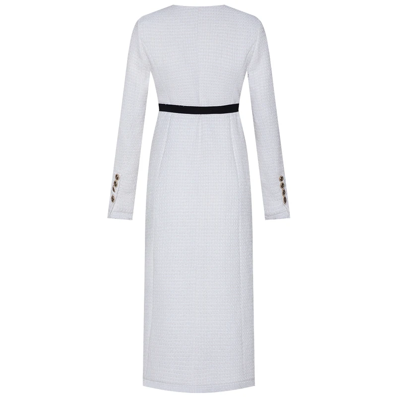 YIGELILA Autumn Women Tweeds Dress Elegant Long