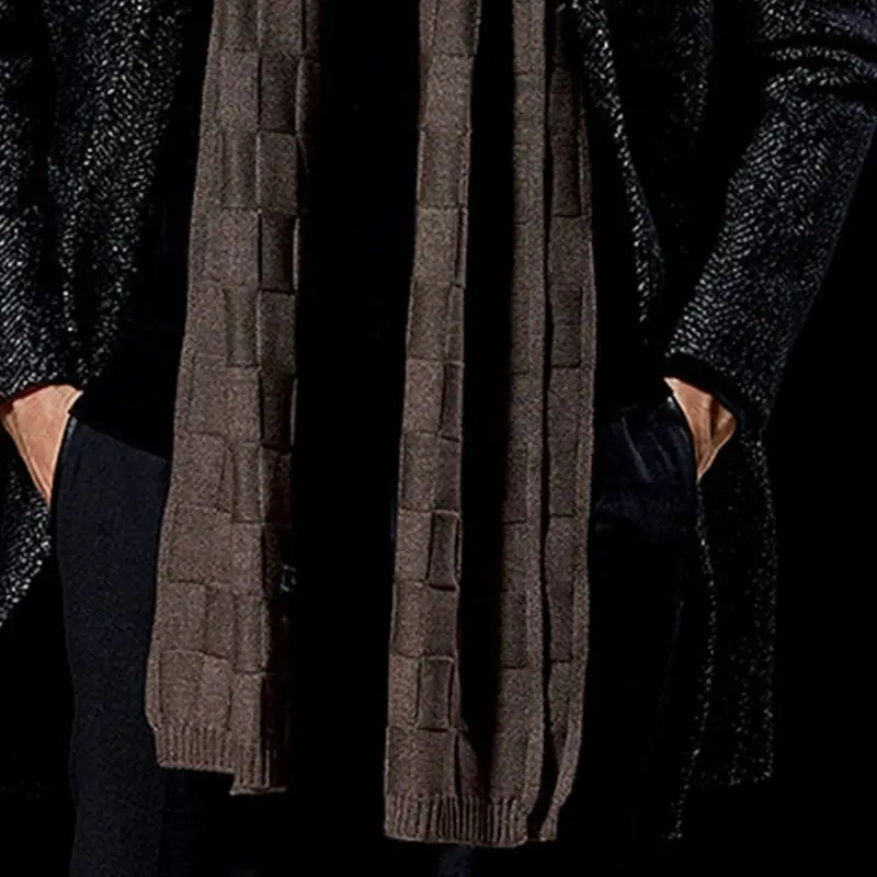 Men Classic Business Knitted Long Scarf Solid Color Plaid Jacquard Shawl Wraps 517D