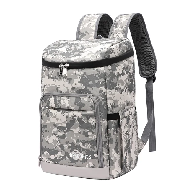 DENUONISS Suitable Picnic Cooler Backpack Thicken Waterproof Large Thermo Bag Refrigerator Fresh Keeping Thermal Insulated Bag Gray camouflage