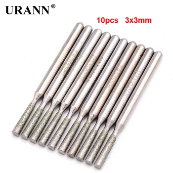 

10pc 3x3mm Diamond Grinding Head Cutting Jade Glass Stone Ceramic Diamond CBN Point Bit Set Rotary Carving Tools