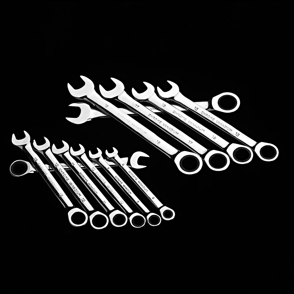 12pcs Combination Wrench Spanner 8-19mm Fixed Head Ratchet Spanner with Storage Case