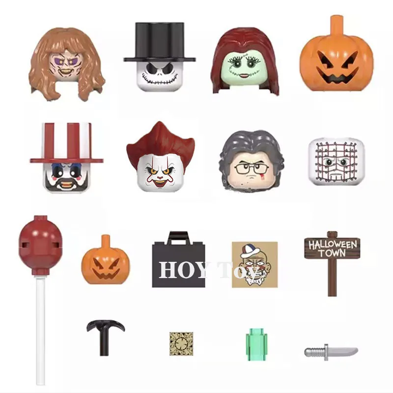 

8PCS Halloween Series Action Terror Figures With Weapons Building Blocks Kids Educational Kids Toys For Children Bricks