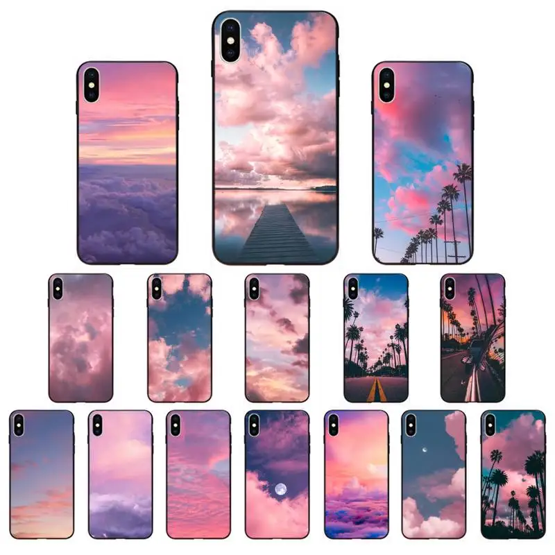 Мягкий черный чехол для телефона MaiYaCa розового цвета kawaii sky space Sunset Cloud iPhone 11 pro XS MAX 8