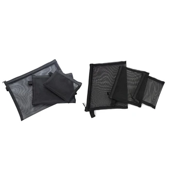 

6Pcs Mesh Makeup Bag with Zipper Travel Cosmetics Organizer See Through Beauty Essentials Storage Bag S/M/L,Black