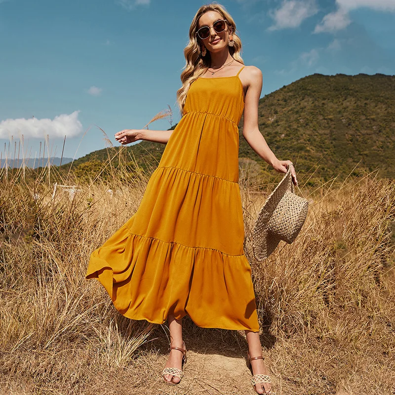 

Women's Harajuku Long Party Dress Ladies Spaghetti Strap Solid Summer Dresses Female Maxi Elegant Sleeveless Vestido DS241