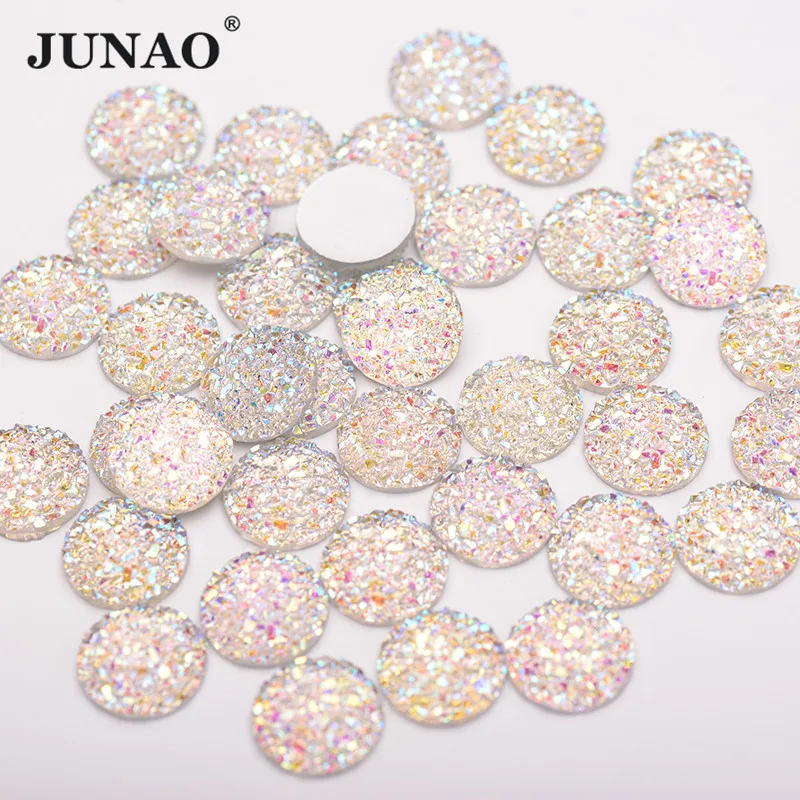 

JUNAO 50pcs 12mm Crystal AB Flatback Round Rhinestones Resin Gems Cabochon Glitter Stone Beads For Clothes DIY Decoration