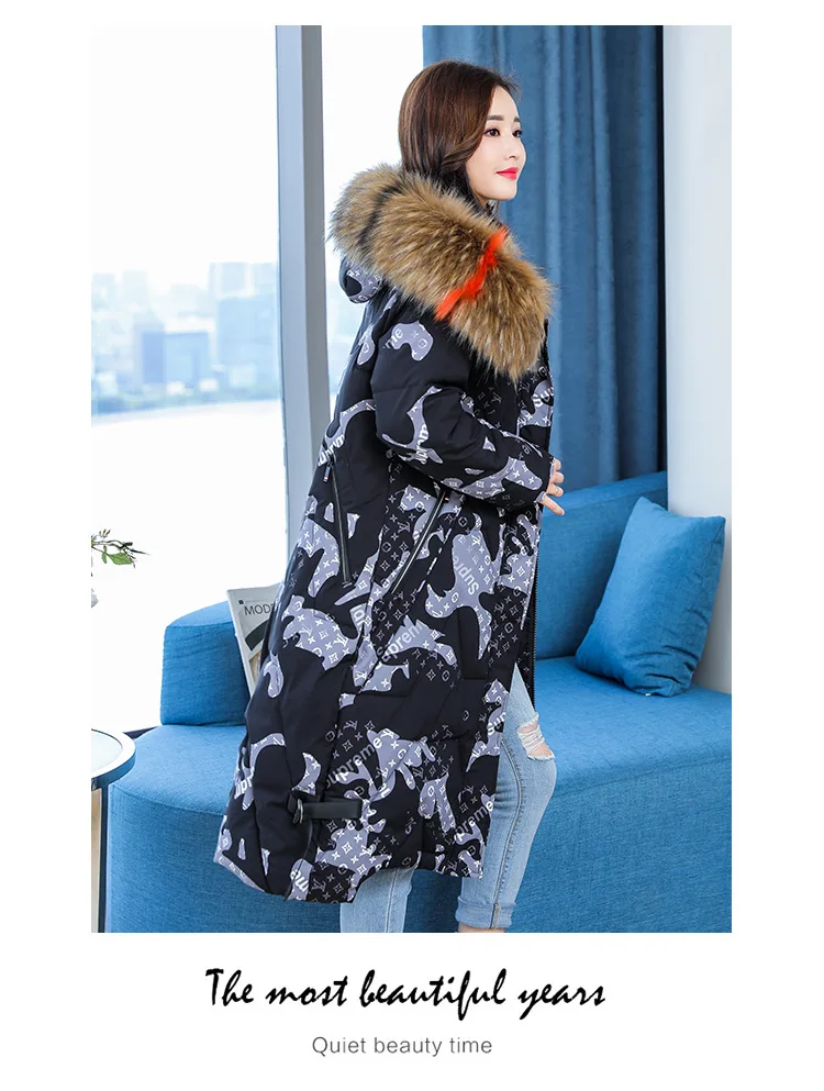 Down Jacket Cotton-padded Clothes Women's Long Winter New Style Europe And America Large Size Fat Mm Thick Slim Fit Hooded