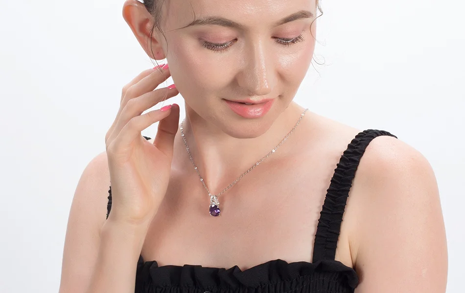 ORSA JEWELS новейшее 925 пробы Серебряное скользящее ожерелье с кулоном овальной огранки фиолетовый мелкий циркон для свадебной вечеринки изысканное ювелирное изделие SN202
